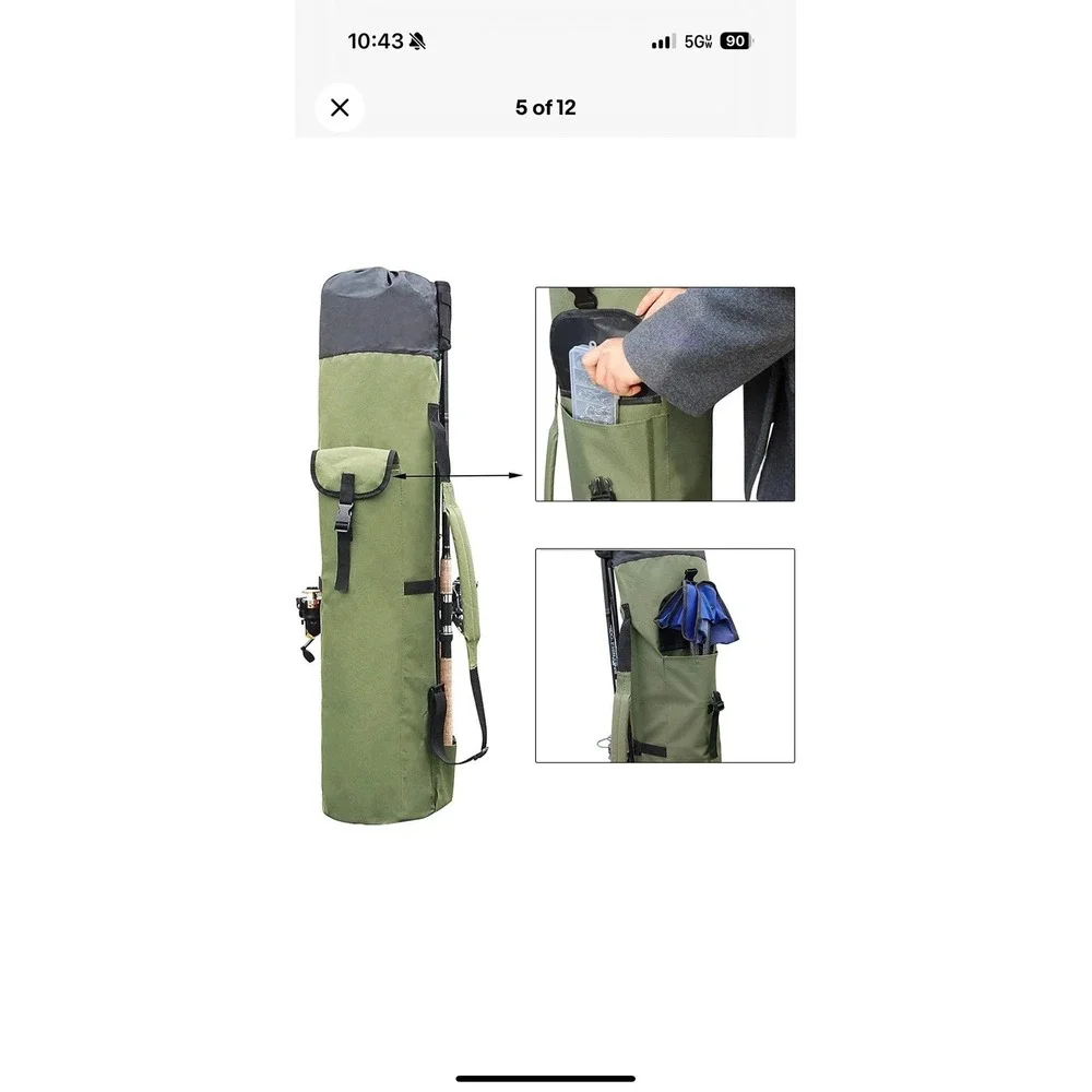 Fishing Rod Pole Carrier Reel Tackle Gear Bag for 5 Rods Holder Fishing Storage